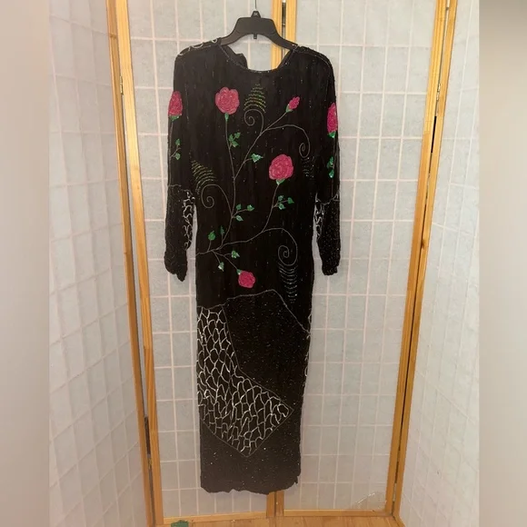 knit beach maxi dress Vintage 1960s Green Silk Beaded Sheath Dress and Topper Coat Set, L  Ian  Drummond Vintage